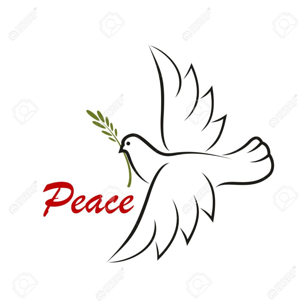 White dove with green twig for as a peace symbol or religious concept design